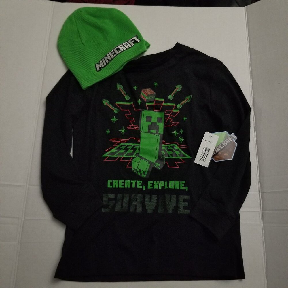 Minecraft Long Sleeve Tshirt and hat (toque)